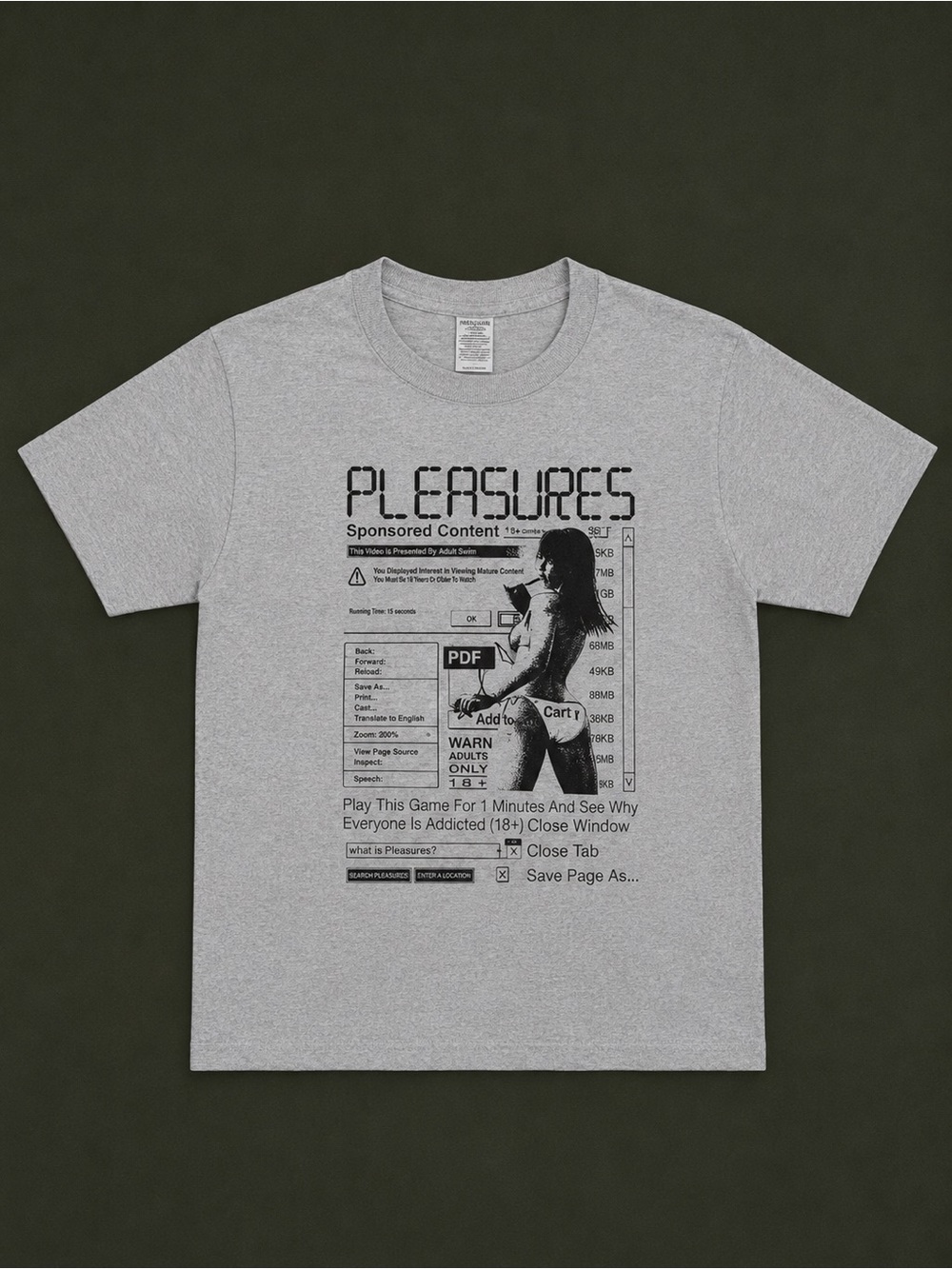 Graphic 'PLEASURES' Short Sleeve Tee - Gray